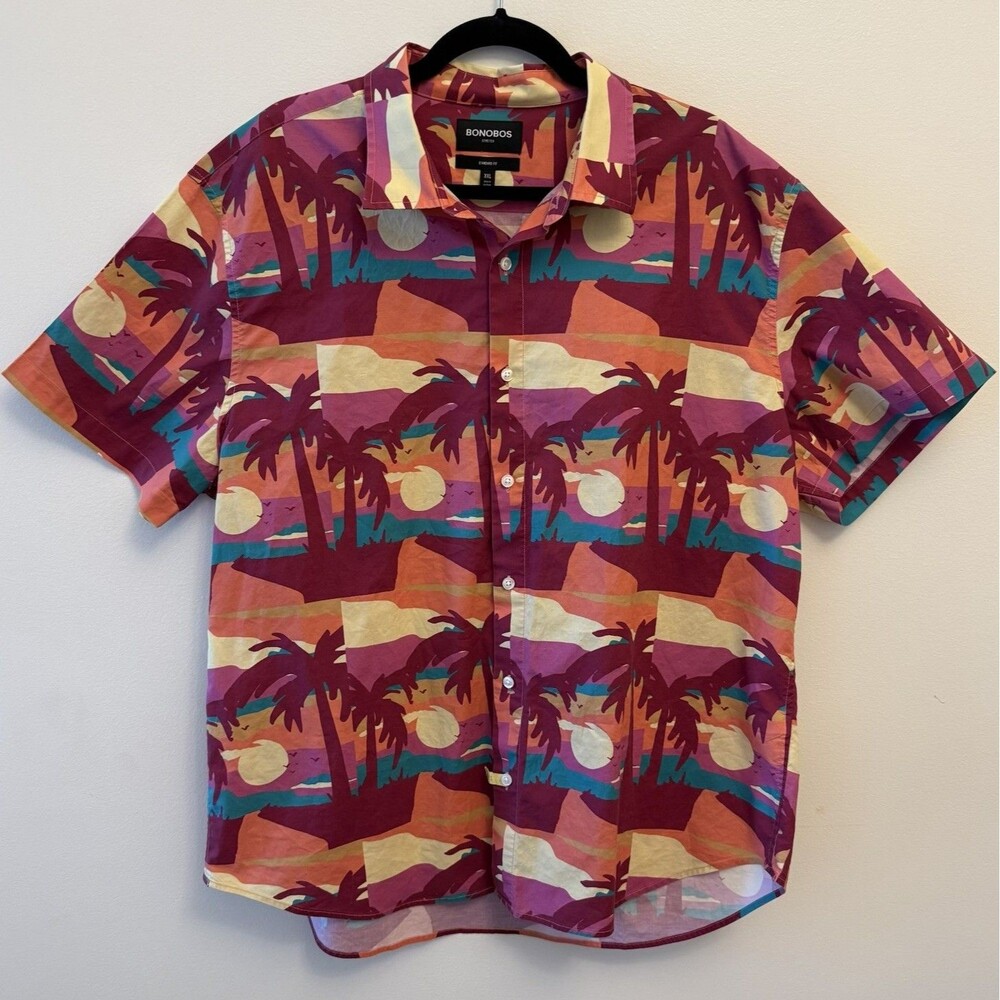 Bonobos Stretch Riviera Short Sleeve Shirt Men XXL Sunset Palm Tropical Hawaiian